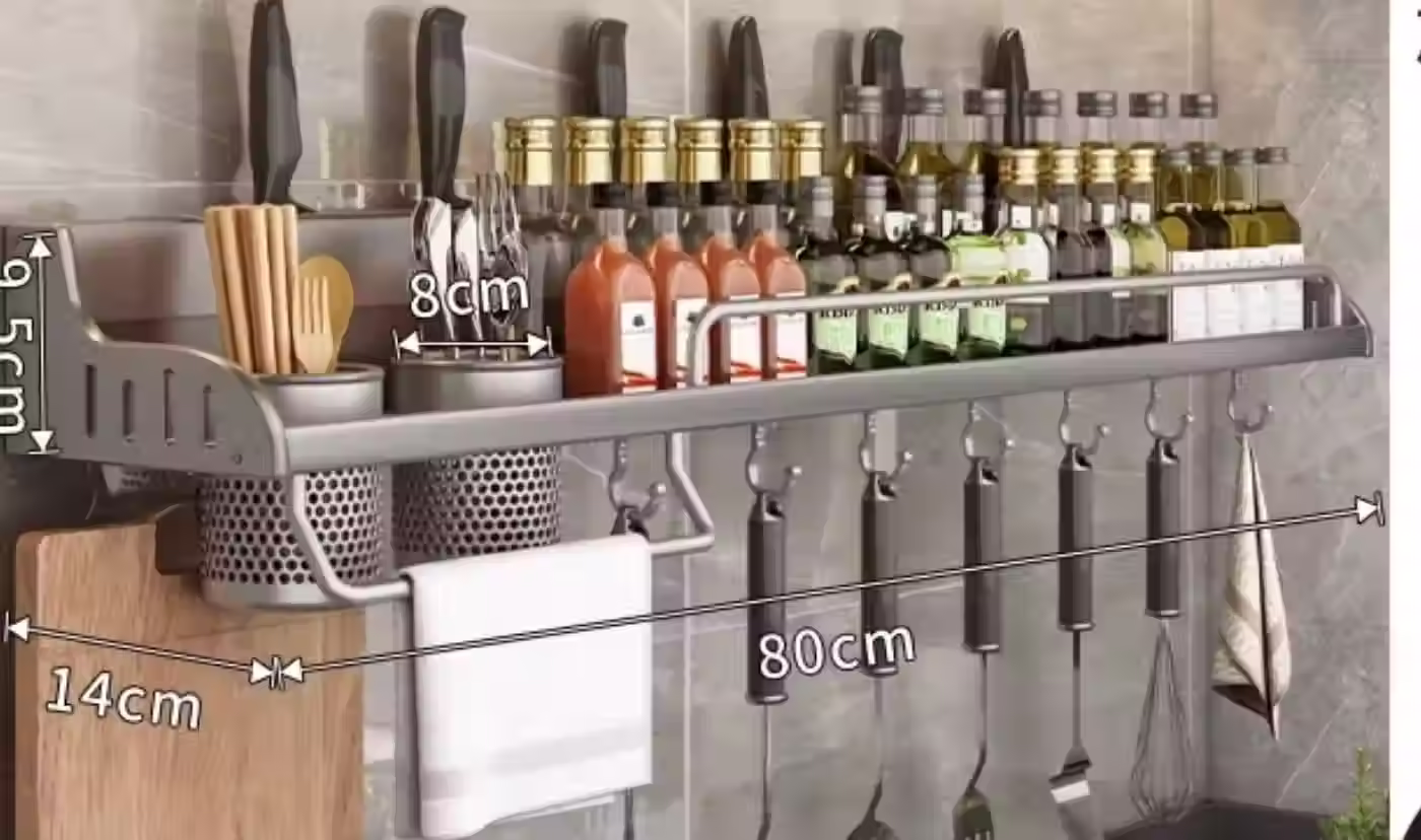 PÓŁKA KUCHENNA WISZĄCA Z HACZYKAMI 80, 70, 60, 50 CM