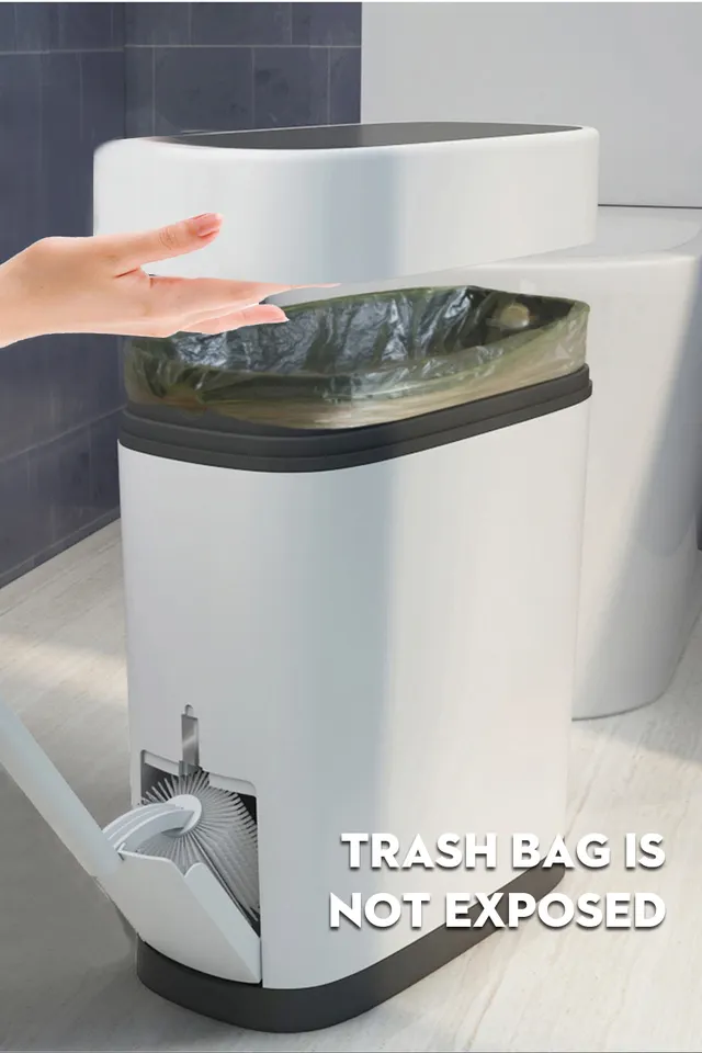 Miniatura: KOSZ NA ŚMIECI ZE SZCZOTKĄ DO WC 2W1 BIAŁY