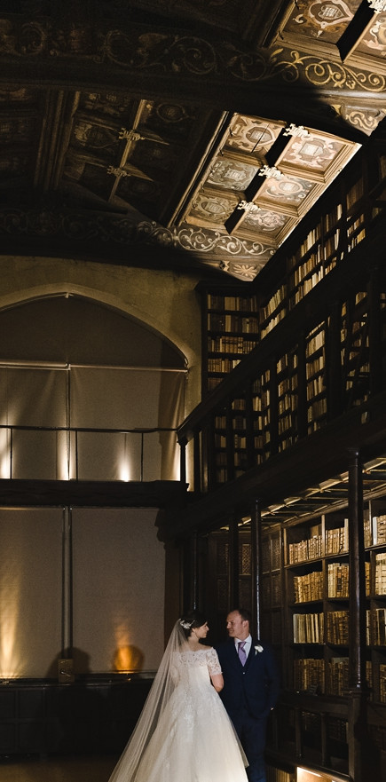 Bride and Groom in a beautiful old library