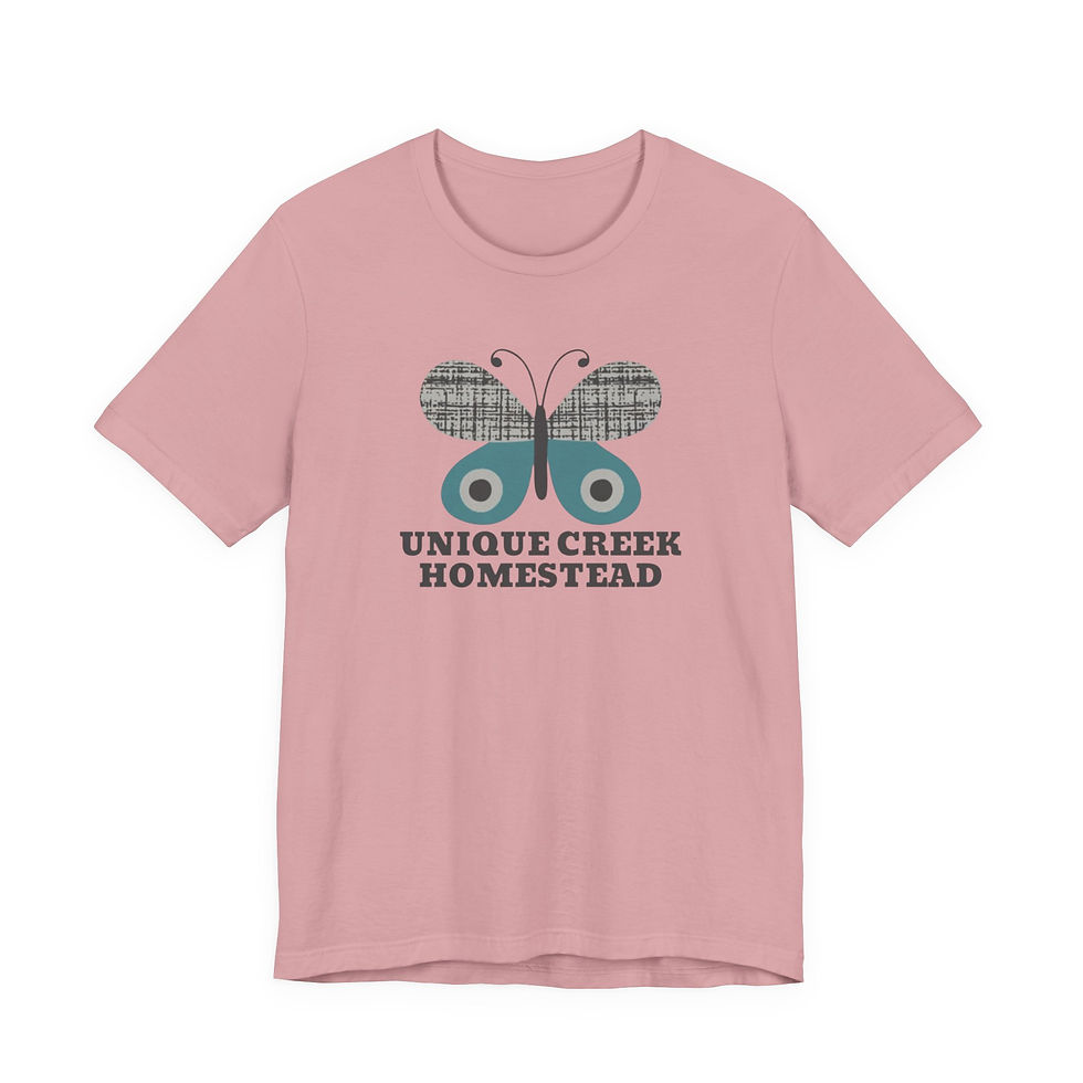 Thumbnail: Unique Creek Homestead Blue Butterfly Logo Tee | Graphic Gardening T-Shirt