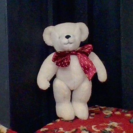 Thumbnail: Merrythought  white mohair bear with red bow