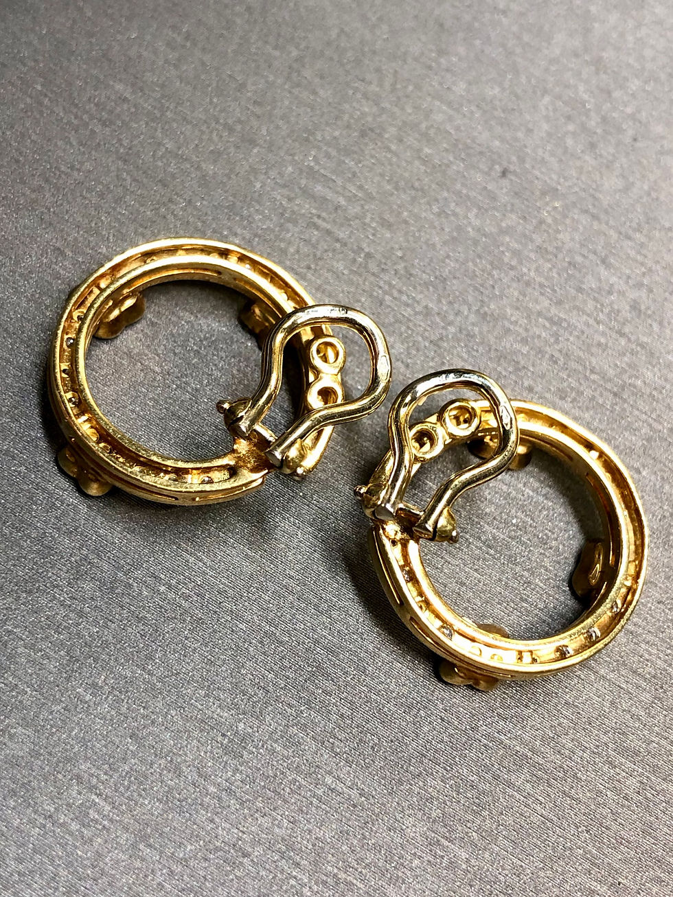 Thumbnail: MATTIOLI 18K Yellow Gold Italian Orange Sapphire Diamond Circle Huggie Earrings