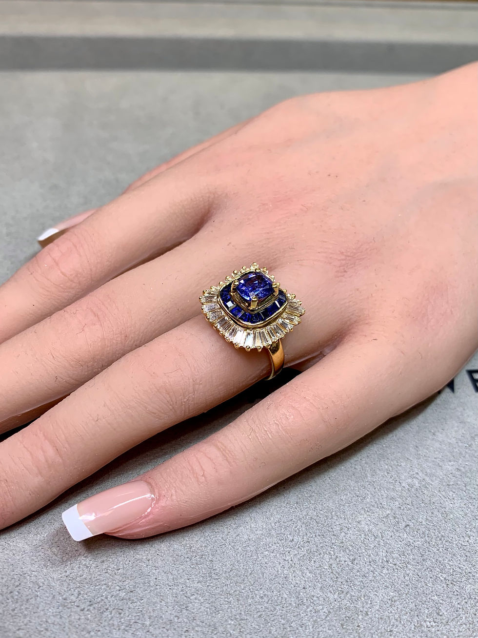 Thumbnail: Estate 18K Diamond Tanzanite Sapphire Ballerina Cocktail Ring 5.10ctw F Vs14200