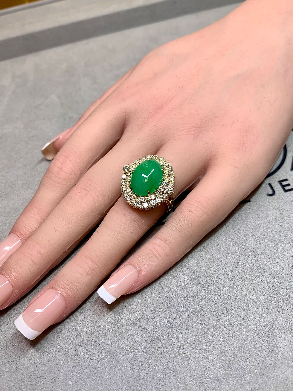 Thumbnail: Estate 7.94ct Type A Jade Cabochon & 2.02ct Diamond 18K Gold Ring GIA