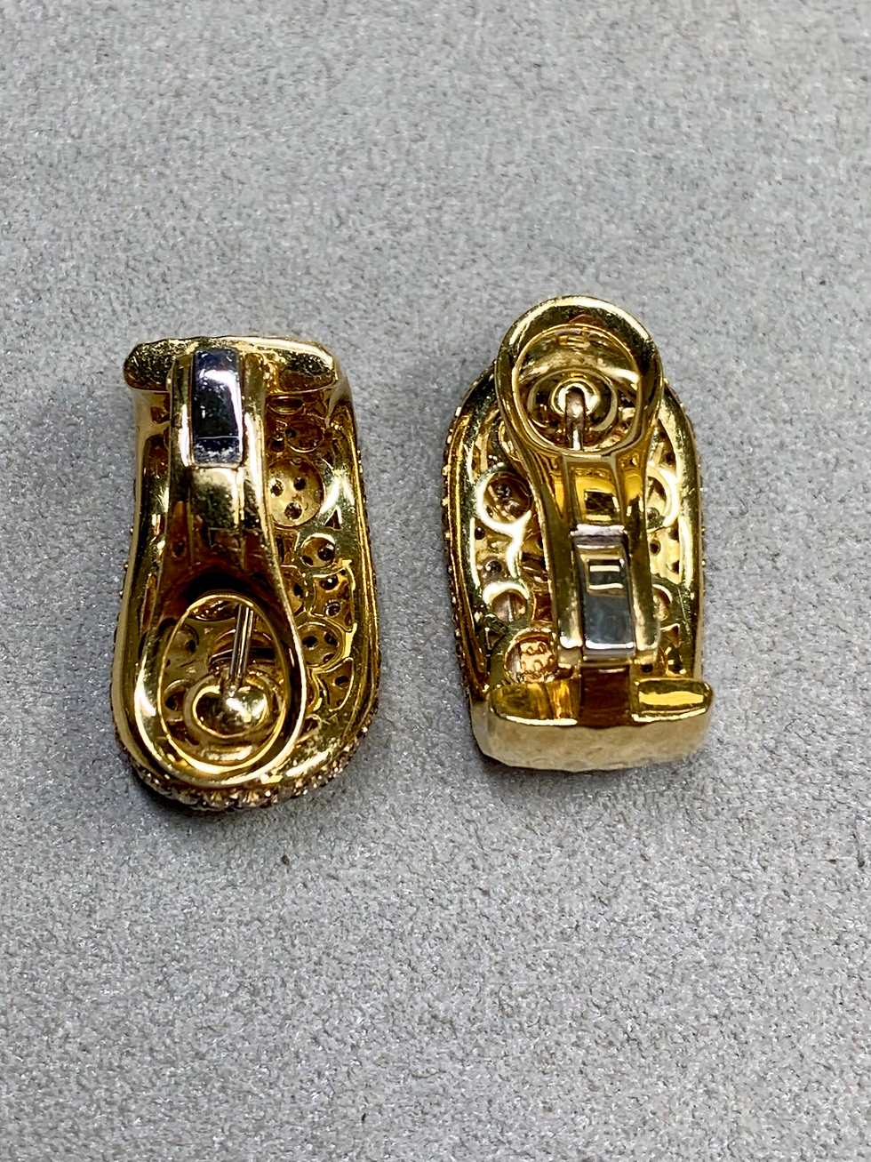 Thumbnail: Roberto Coin 18K Fancy Brown White Pavé Diamond Wide Huggie Earrings 4ctw
