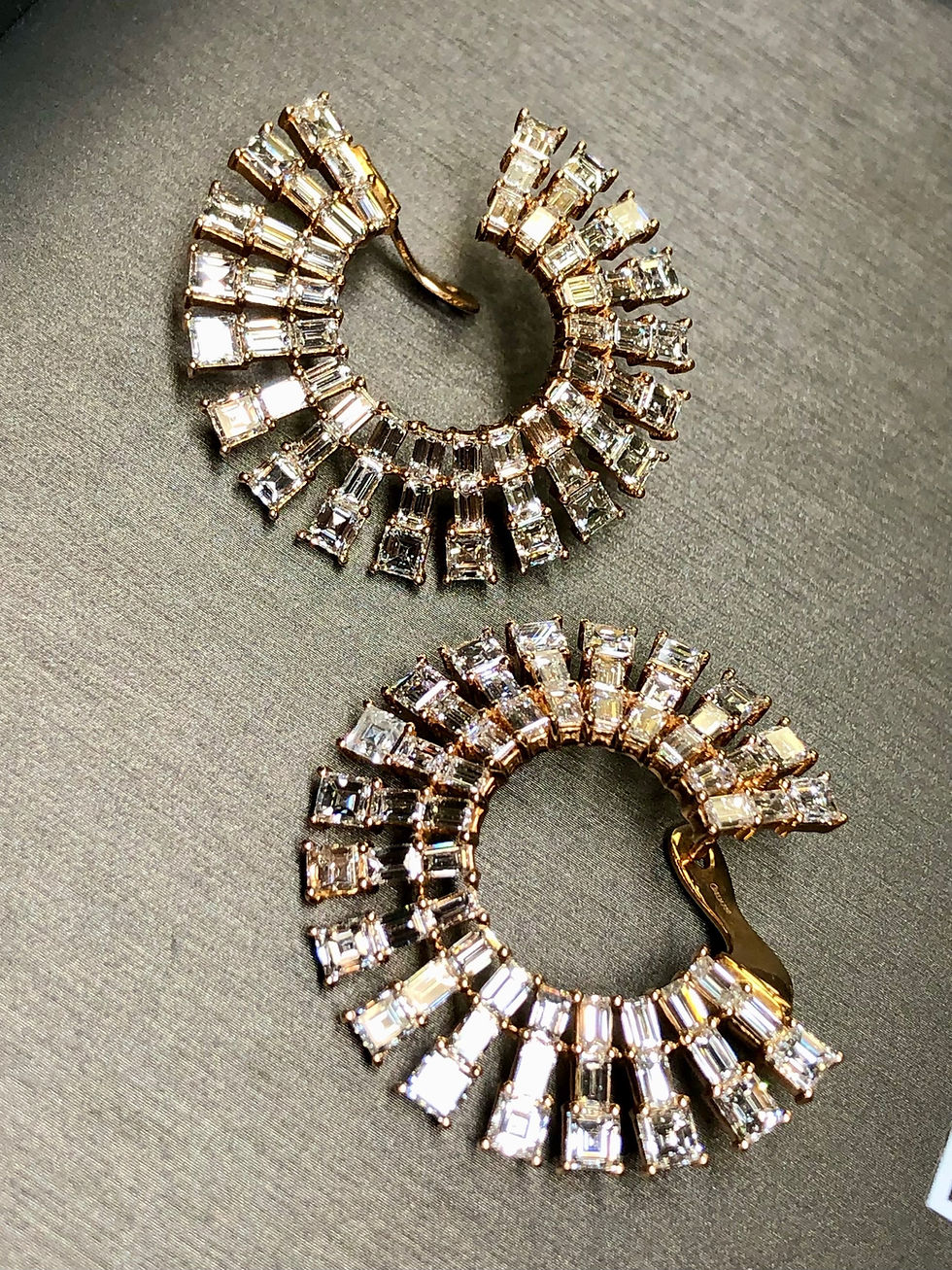 Thumbnail: Estate ODELIA 18K Rose Gold Square Baguette Diamond Ear Wrap Hoop Earrings 20ctw