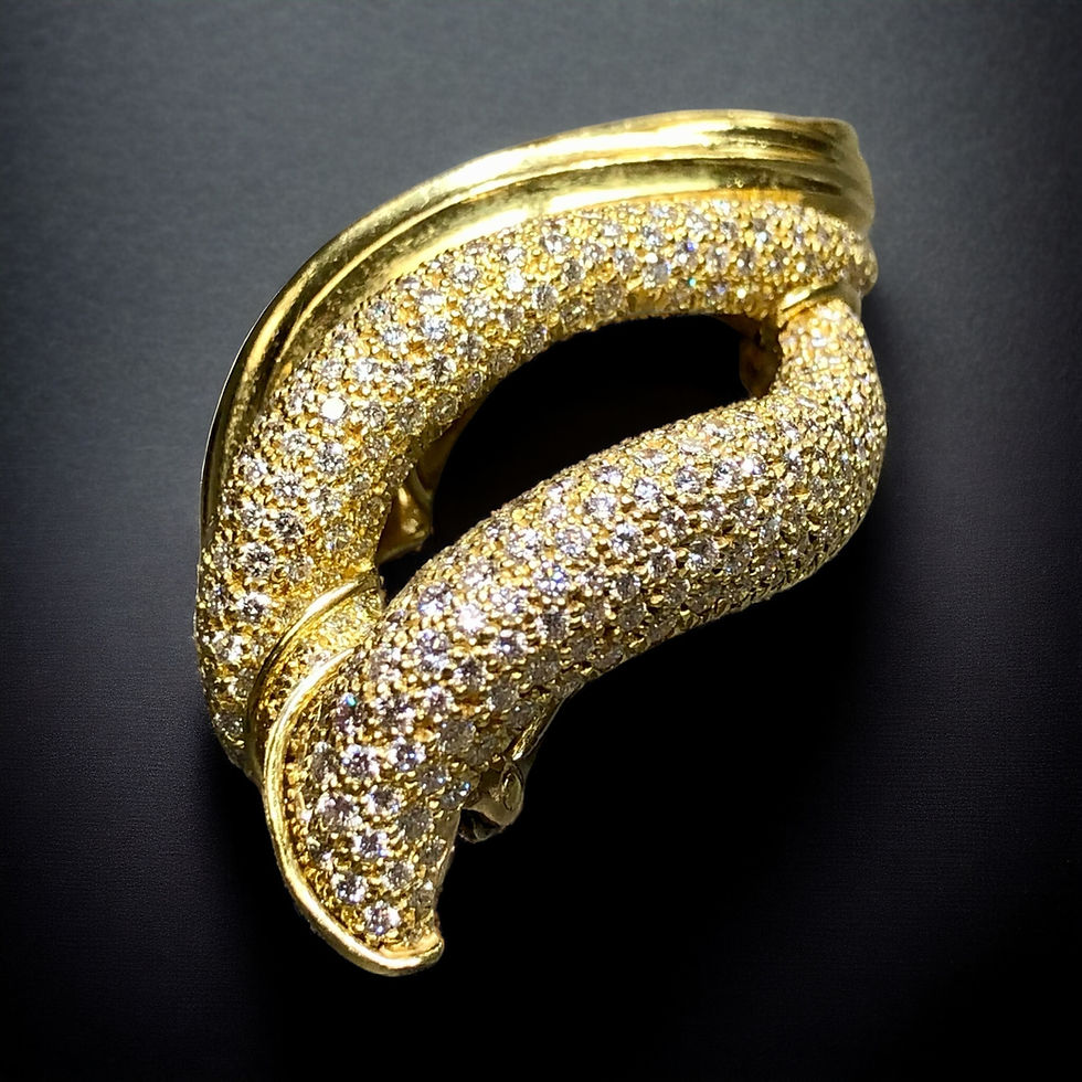 Thumbnail: HENRY DUNAY 18K Yellow Gold Pavé Diamond Open Textured Brooch Pin 4ctw F Vs
