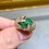 Thumbnail: Estate 18K Pear Cabochon Emerald Baguette Round Diamond Cocktail Ring 