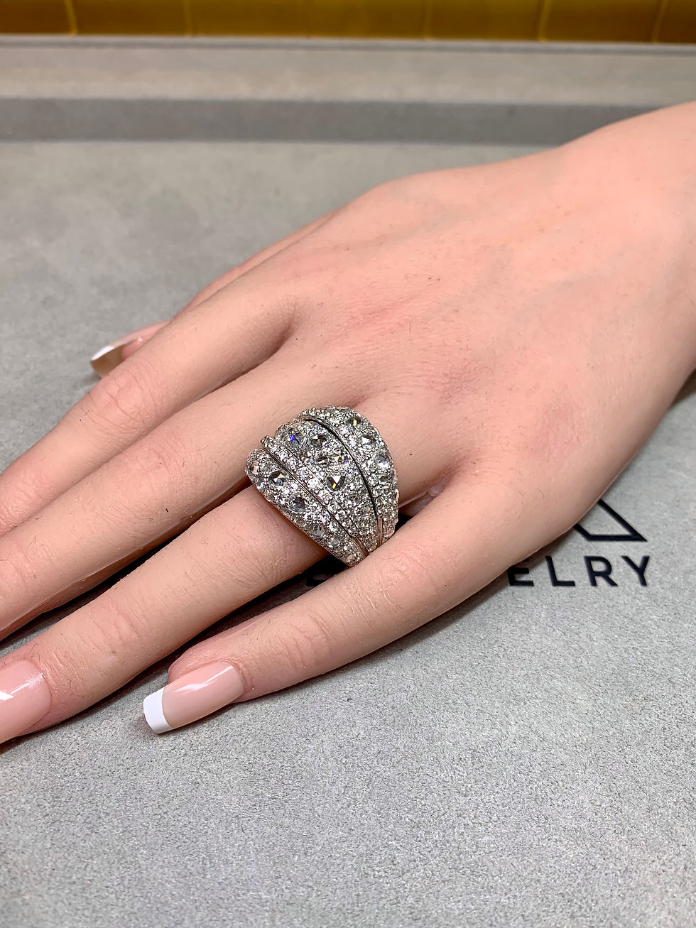 Thumbnail: Estate 18K Verdi Gioielli Pavé Rose & Round Cut Diamond Dome Large Cocktail Ring
