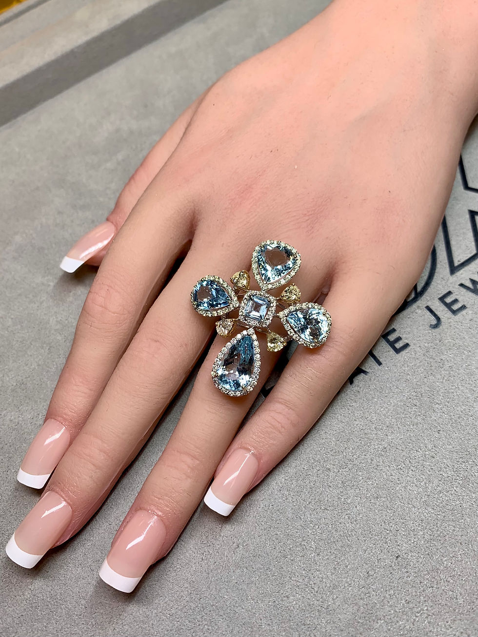 Thumbnail: Estate 18K  Aquamarine Fancy Pear Diamond Halo Large Cross Cocktail Ring 15.30ct