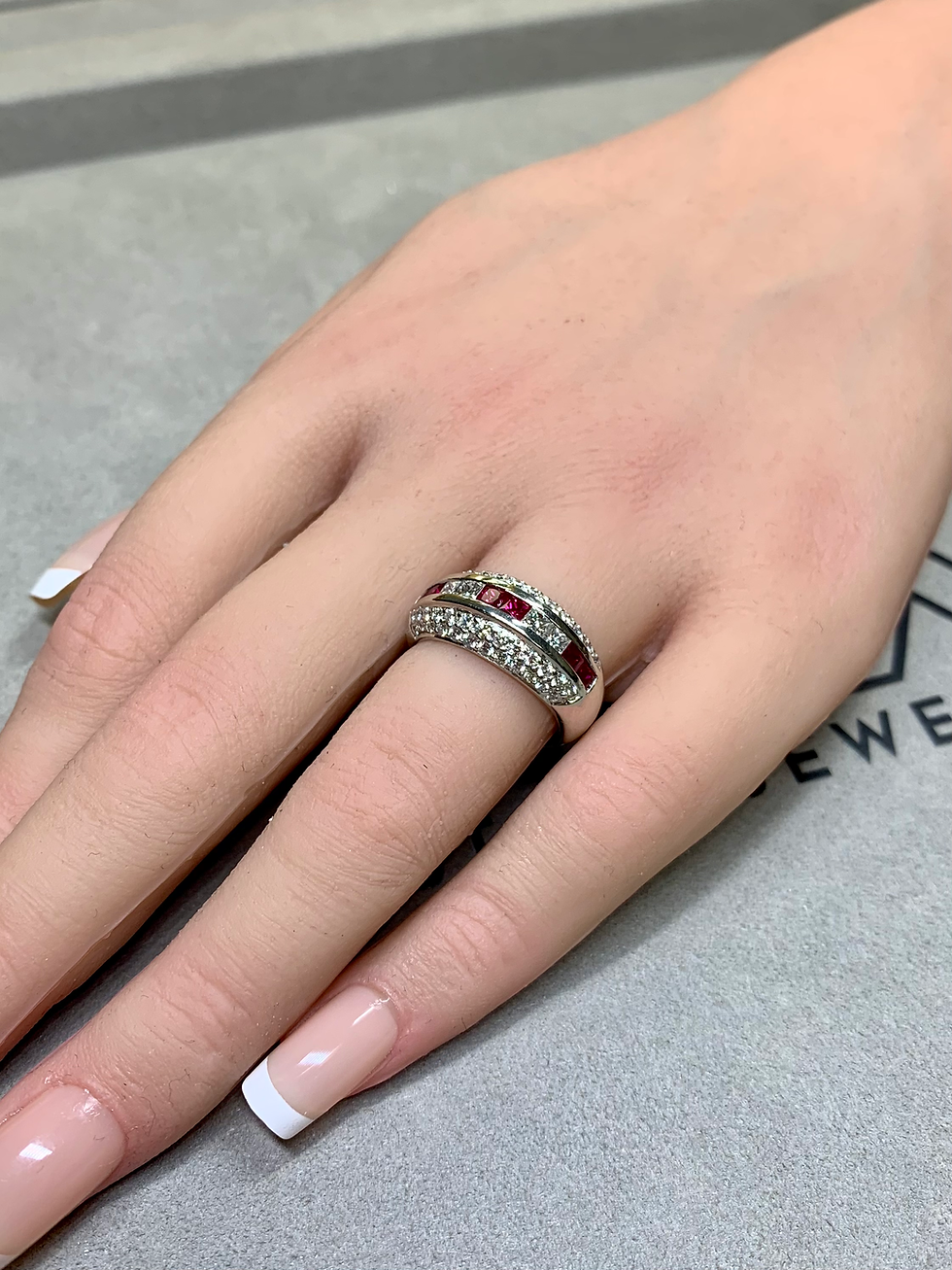 Thumbnail: Estate Platinum Pave Round Princess Diamond Square Ruby Wide Band Ring 2.55ctw