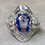 Thumbnail: Vintage Platinum Cushion Sapphire Baguette Diamond Cocktail Ring GIA No Heat