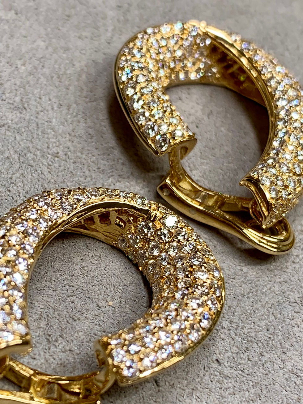 Thumbnail: Contemporary 18K Italian Front To Back Pavé Diamond Hoop Earrings 7ctw