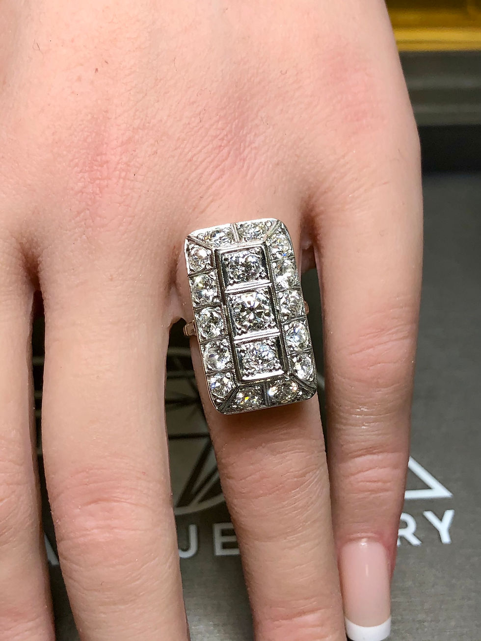 Thumbnail: Antique Art Deco 14K North South Old European Cut Diamond Ring 3.80cttw Sz5