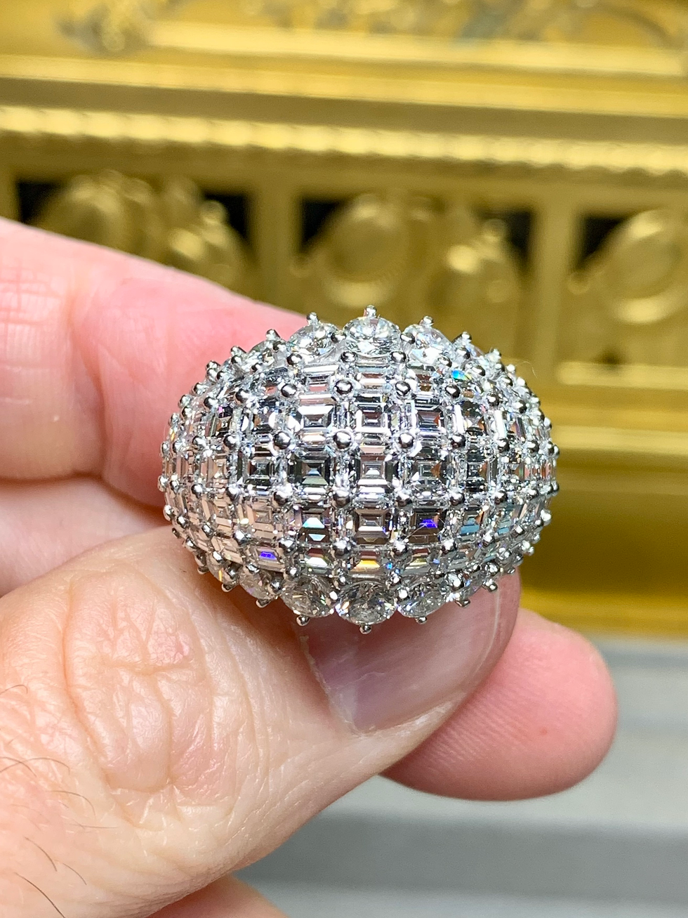 Thumbnail: OSCAR HEYMAN 18K Platinum Baguette Round Carré Diamond Dome Cocktail Ring 11ct 