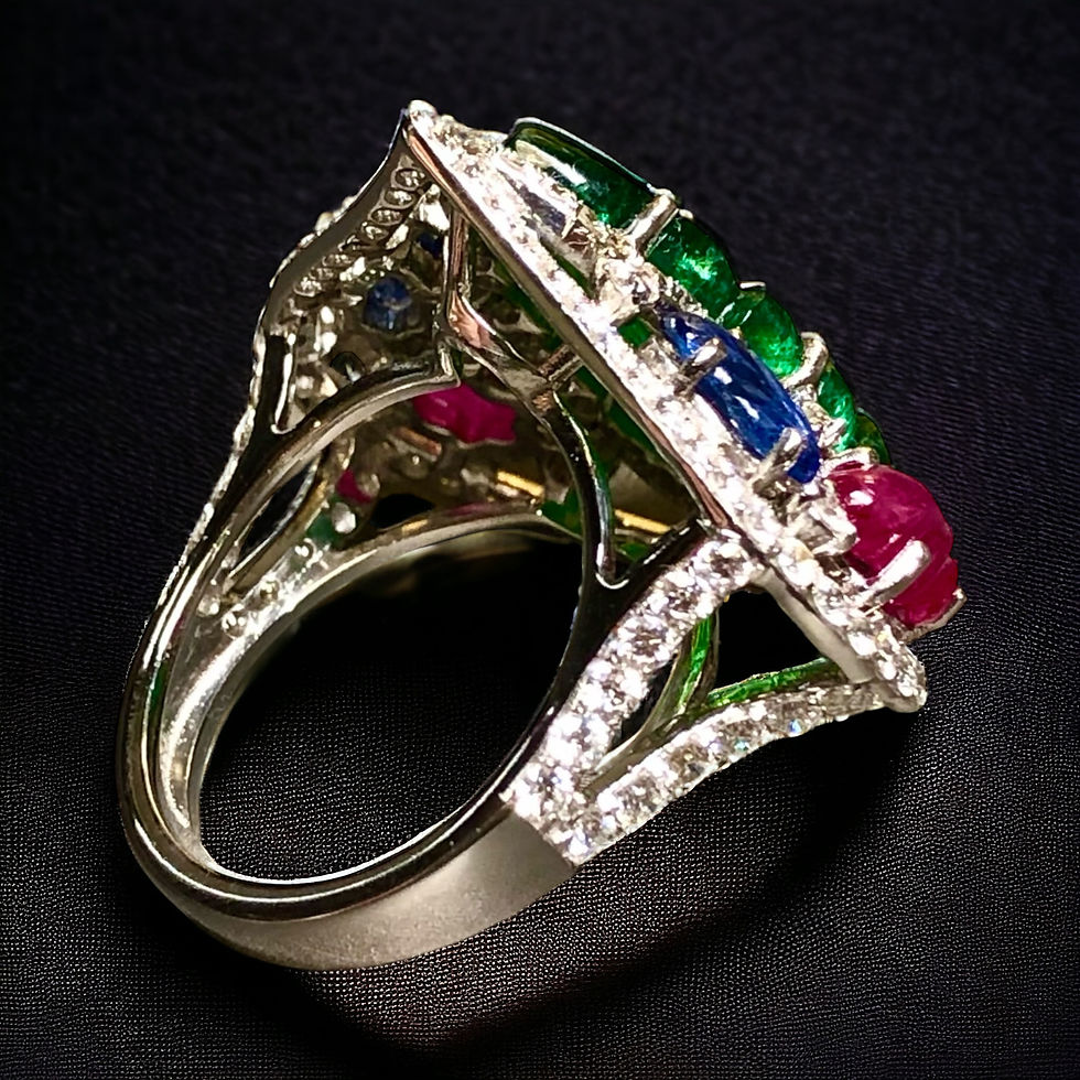 Thumbnail: Estate 18K Tutti Frutti Leaf Emerald Ruby Sapphire Diamond Cocktail Ring 11.61ct