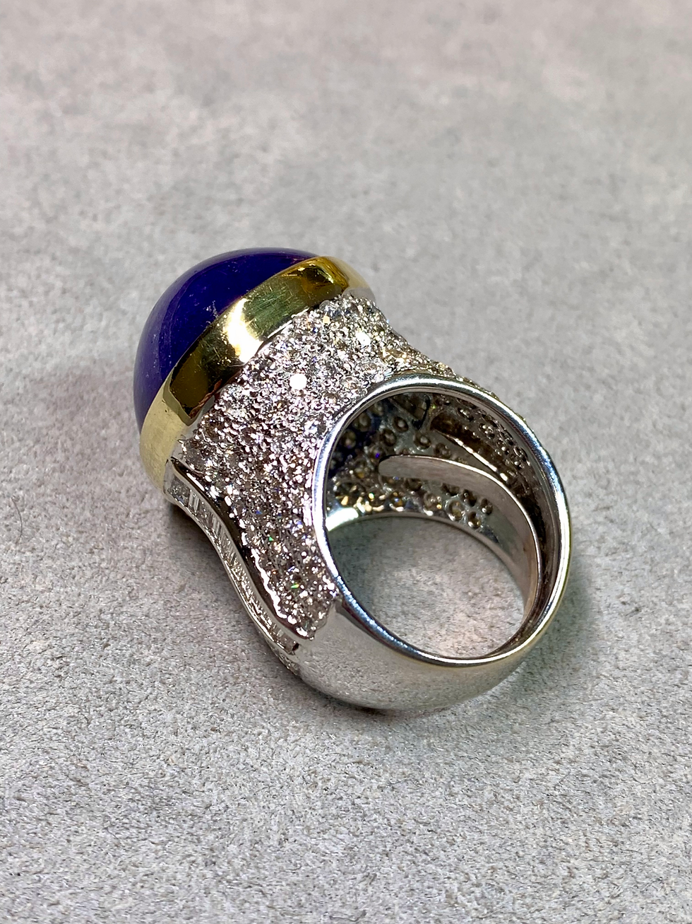 Thumbnail: Estate 18K High Dome Cabochon Tanzanite Diamond Large Cocktail Ring 109ctw
