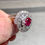 Thumbnail: Estate Platinum Burmese Ruby Diamond Spiral Ballerina Cocktail Ring GIA