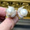 Thumbnail: Estate 18K South Sea Pearl Baguette Round Diamonds Earrings 4cttw 12.50mm