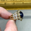 Thumbnail: Estate 18K Yellow Gold Cabochon Sapphire Baguette Diamond Cocktail Ring 7.90ctw 