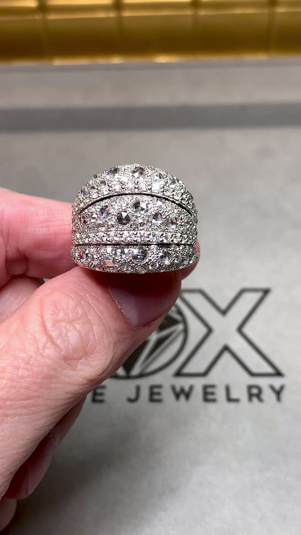 Thumbnail: Estate 18K Verdi Gioielli Pavé Rose & Round Cut Diamond Dome Large Cocktail Ring