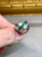 Thumbnail: Vintage 1950’s Platinum Carré Diamond & Vivid Emerald Scroll Cocktail Ring 
