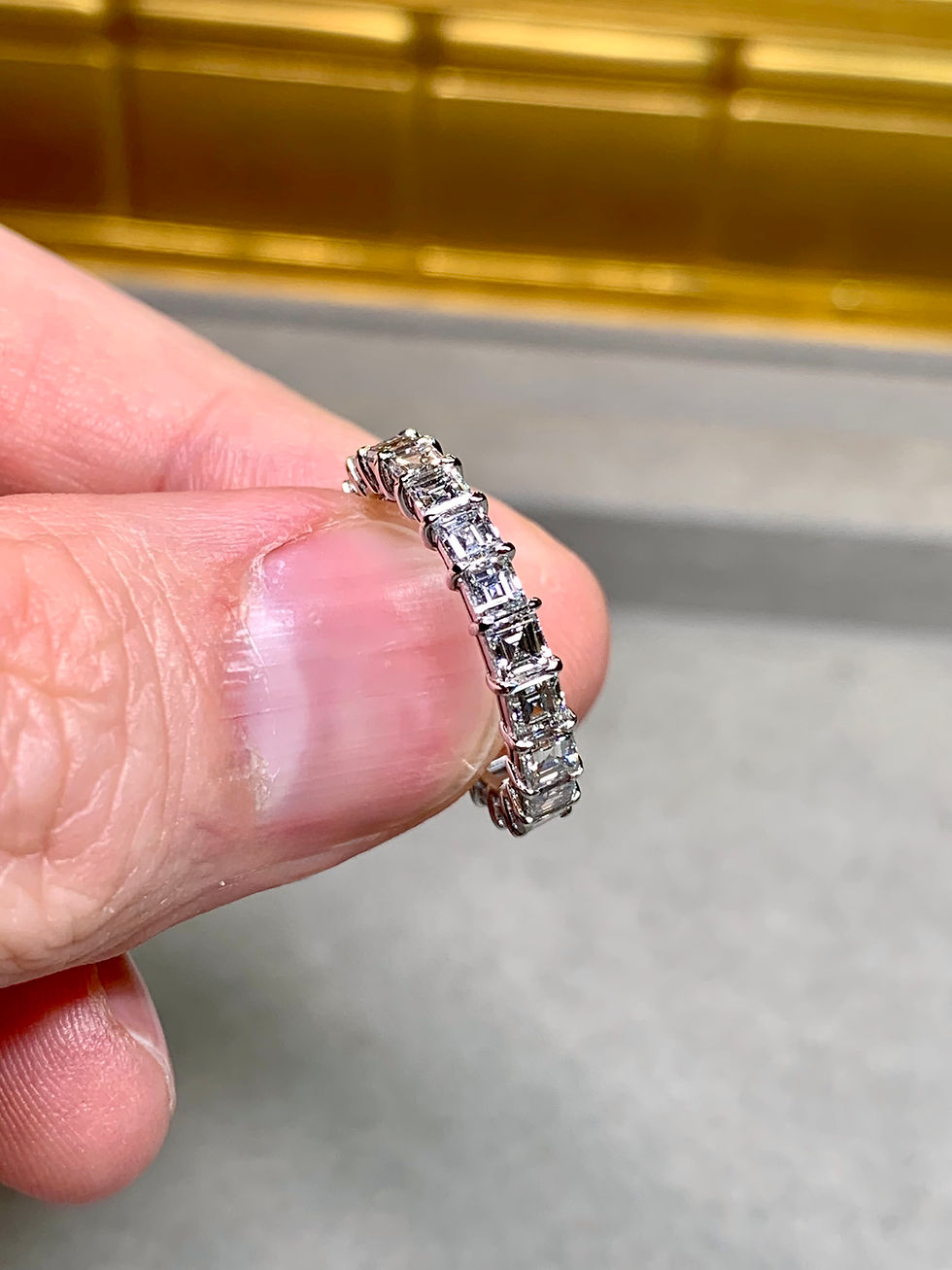 Thumbnail: Estate Platinum Carré Cut Square Diamond Eternity Band 3.78ctw F VS1 Sz 6.25