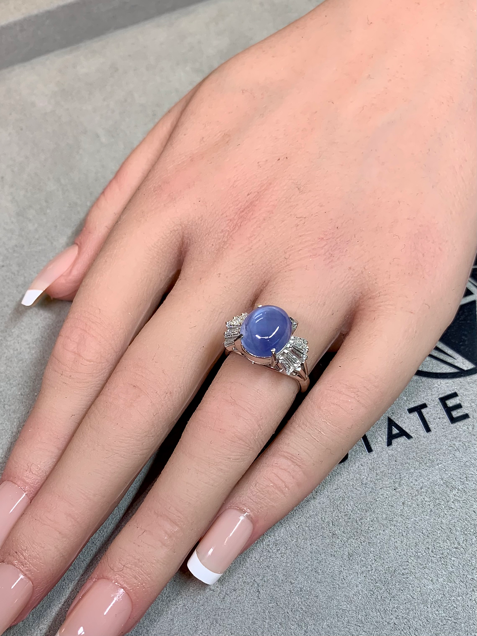 Thumbnail: Estate Platinum Cabochon Star Sapphire Baguette Cocktail Ring 9.60ctw Sz 6