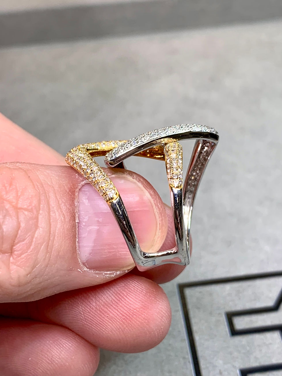 Thumbnail: Effy 14K Two Tone Large Interlocking Diamond Ring Sz 6.75