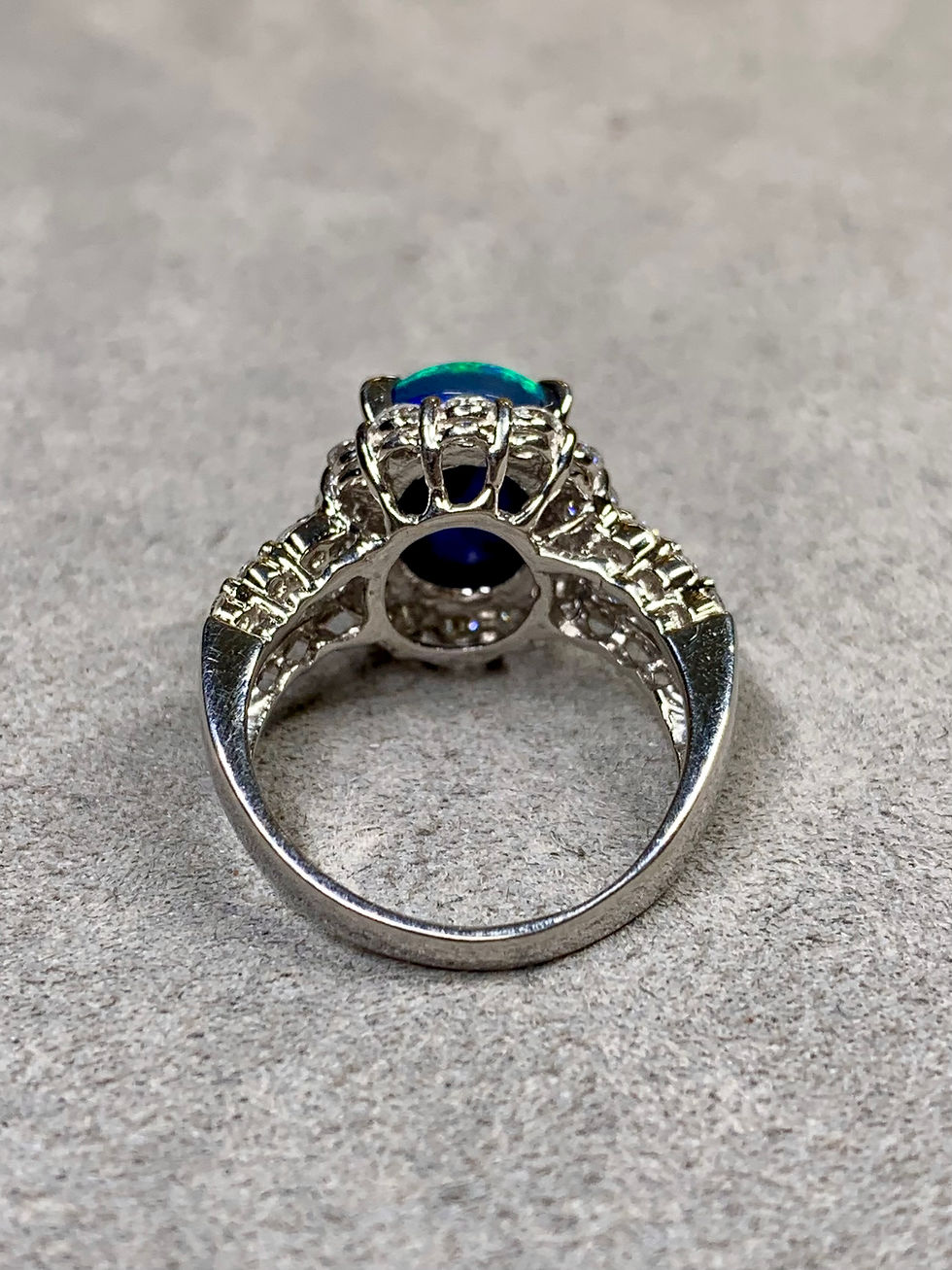 Thumbnail: Estate Platinum 2.68ct Black Opal Carré & Round Diamond Cocktail Ring 