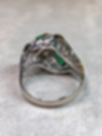 Thumbnail: Vintage 1950’s Platinum Carré Diamond & Vivid Emerald Scroll Cocktail Ring 