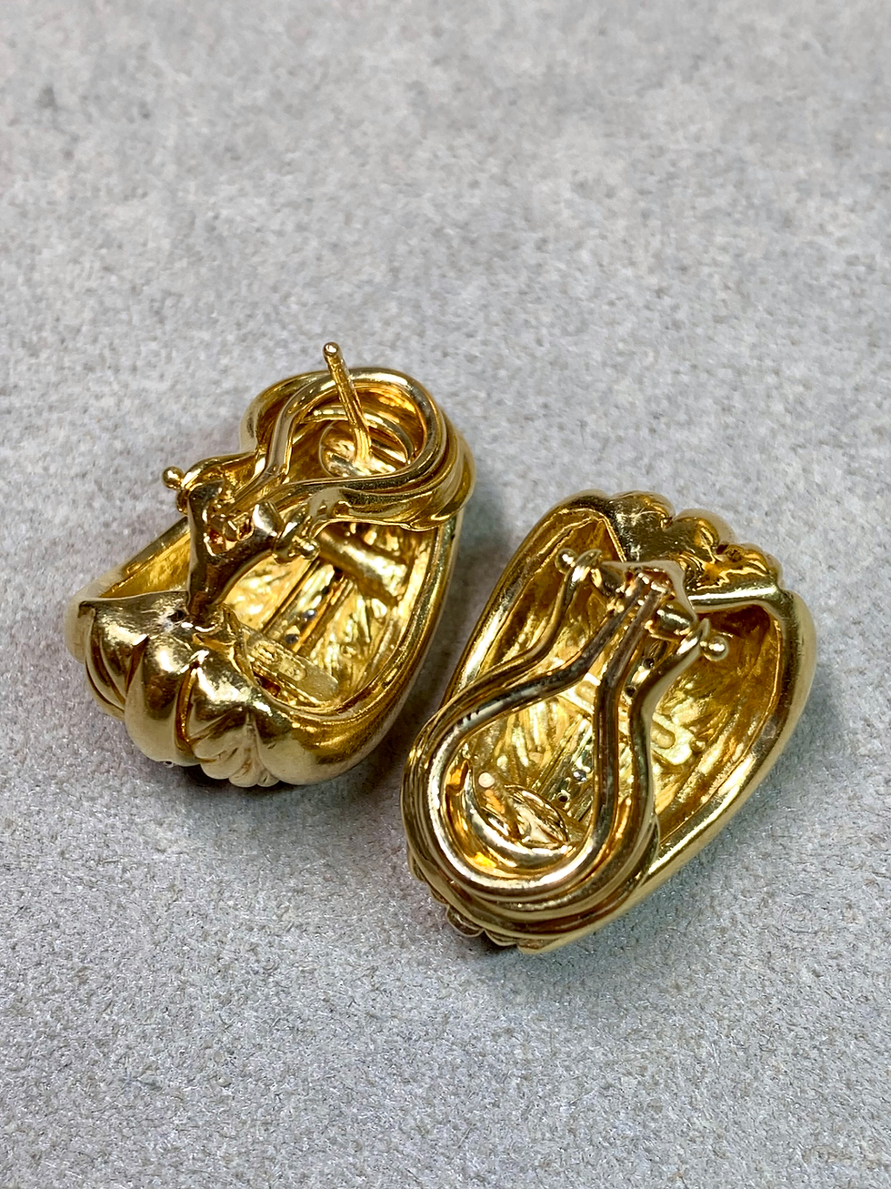 Thumbnail: Estate David Yurman Cable Collection 18K Diamond Wide Shrimp Huggie Earrings