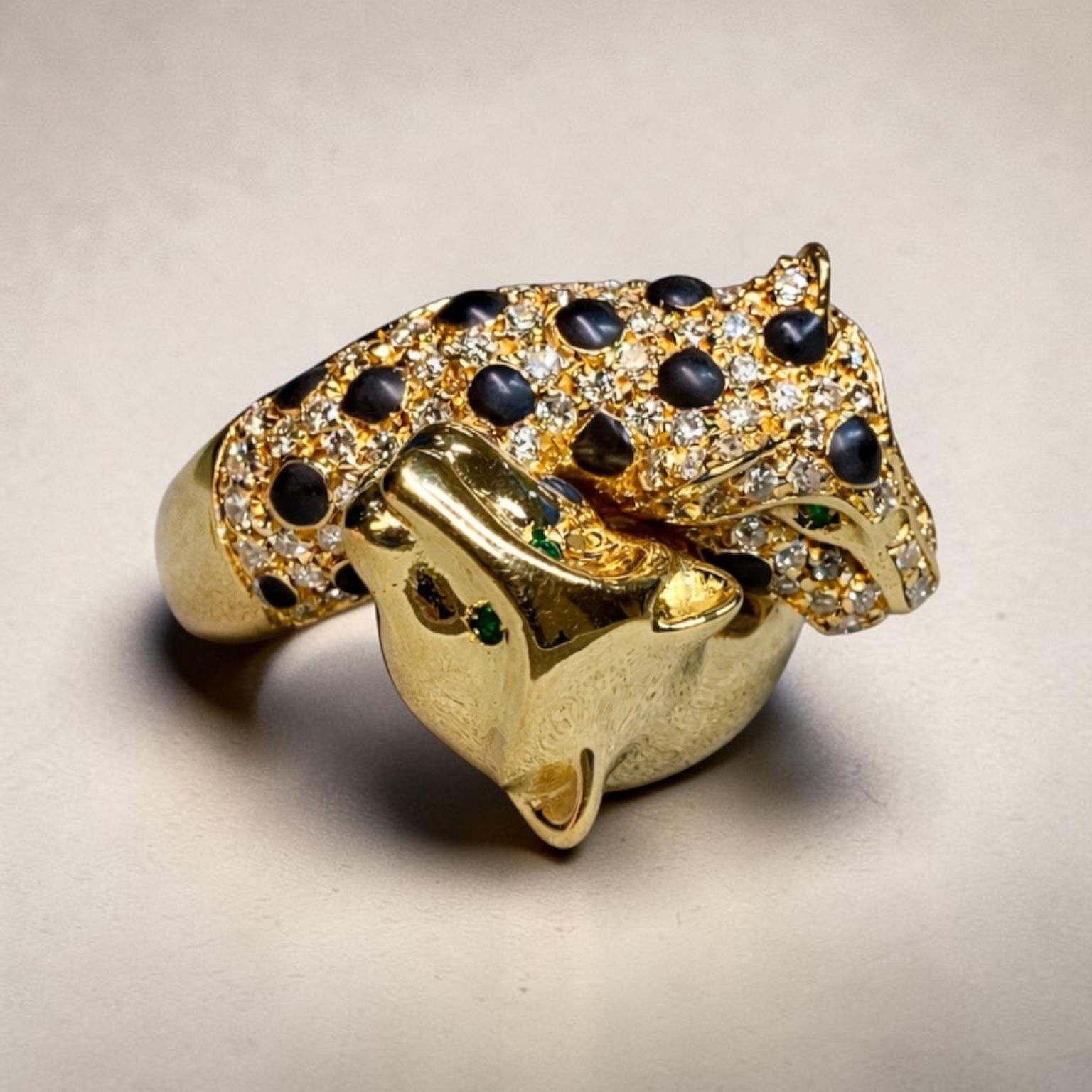 Estate Roberto Legnazzi 18K Gold Diamond Leopard Italian Bypass Cocktail Ring