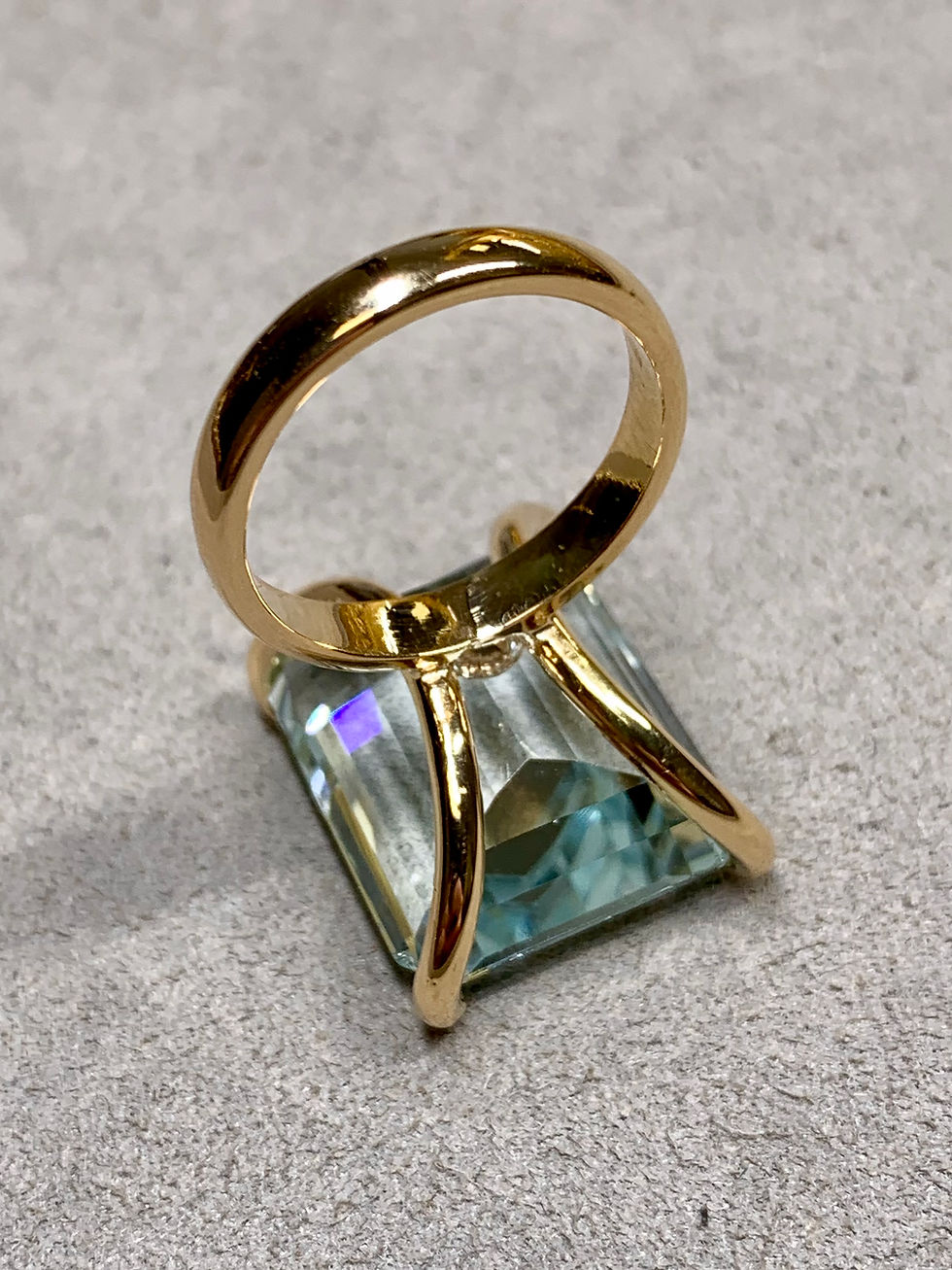 Thumbnail: Estate 18K Emerald Cut Aquamarine Peekaboo Diamond Italian Cocktail Ring 26ct