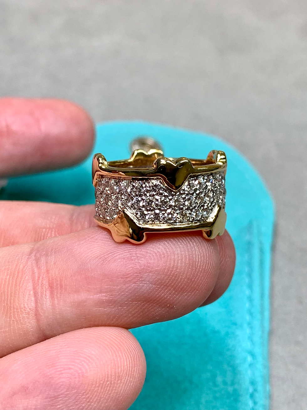 Thumbnail: Tiffany & Co Schlumberger 18K Platinum Wide Pave Diamond Heart Band Ring Sz 6.75