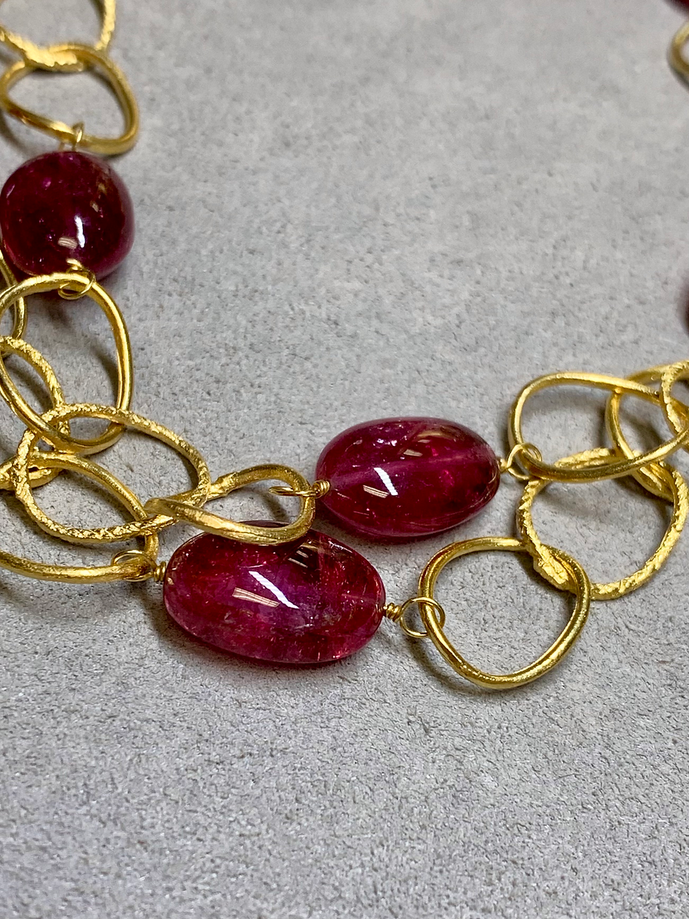 Thumbnail: Estate 18K Tumbled Tourmaline Textured Oval Link Opera Length Necklace 34” 110ct