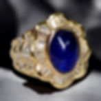 Thumbnail: Estate 18K Yellow Gold Cabochon Sapphire Baguette Diamond Cocktail Ring 7.90ctw 