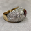 Thumbnail: Vintage 18K Two Tone Oval Vivid Ruby Pave Diamond Dome Cocktail Ring GIA 5.50ctw
