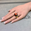 Thumbnail: Vintage Italian 18K Yellow Gold Coral Cabochon Onyx Diamond Cocktail Ring Sz 6.5