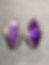 Thumbnail: Estate 18K Carved Amethyst Diamond Elongated Clip On Omega Back Huggie Earrings