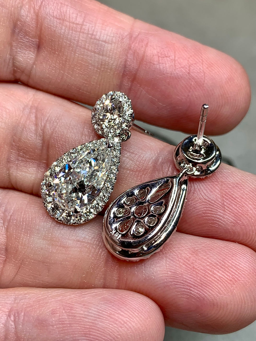 Thumbnail: Estate 18K White Gold Pear Diamond Drop Dangle Earrings 3.11ct + 3.09ct GIA