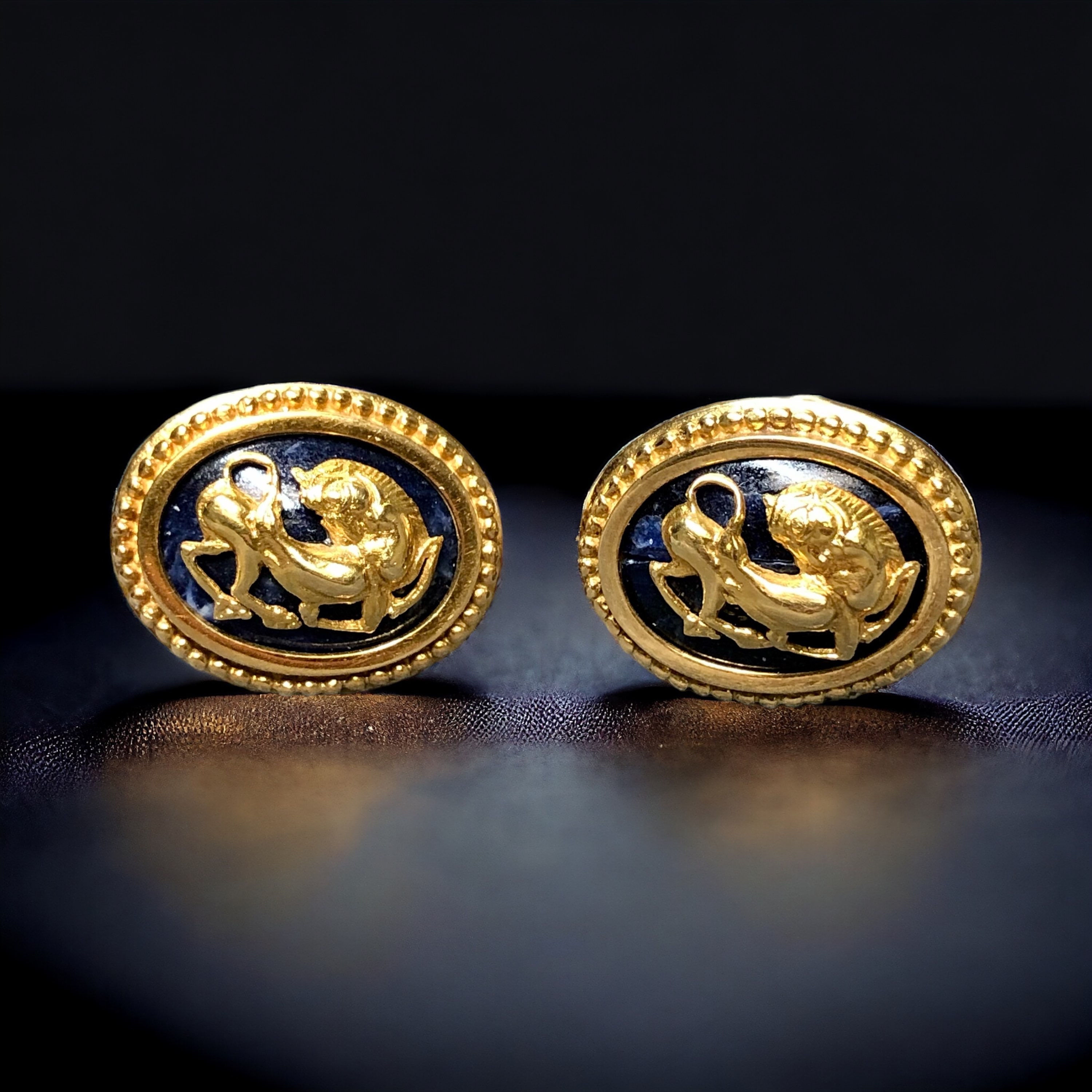 Vintage 18K Ilias Lalaounis Sodalite Oval Cufflinks