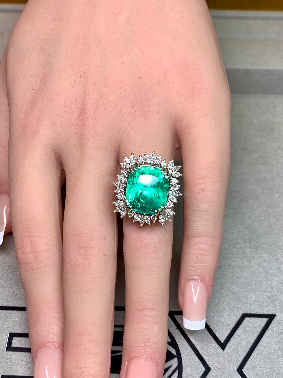 Thumbnail: Estate 18K Cushion Cut Emerald Marquise Diamond Large Cocktail Ring 11.77ct GIA