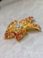 Thumbnail: Estate 18K Fancy Rose Cut Diamond & Sapphire Large Floral Brooch 39ctw