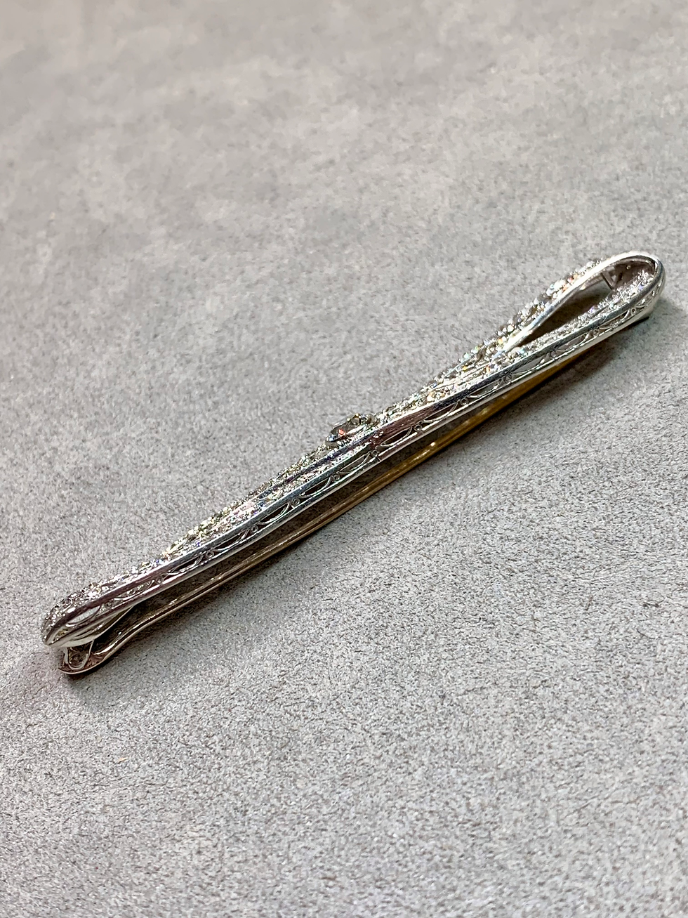 Thumbnail: JOHN W. CHARLTON Edwardian Platinum Old European Mine Cut Diamond Bow Brooch