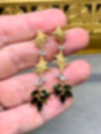Thumbnail: Estate Textured 18K Gold Diamond & Green Tourmaline 2.1” Drop Earrings 3.52ctw