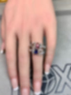 Thumbnail: Vintage 50’s Platinum Rose Cut Trilliant Diamond Kite Sapphire Ruby Bypass Ring 