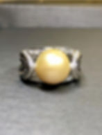 Thumbnail: Estate 18K Golden South Sea Pearl Baguette Round Diamond Cocktail Ring 3ctw 