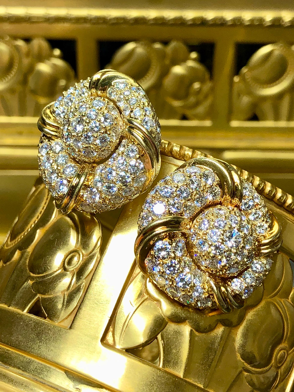 Thumbnail: Estate 18K Yellow Gold Diamond Large Round Button Huggie Earrings 13cttw F Vs