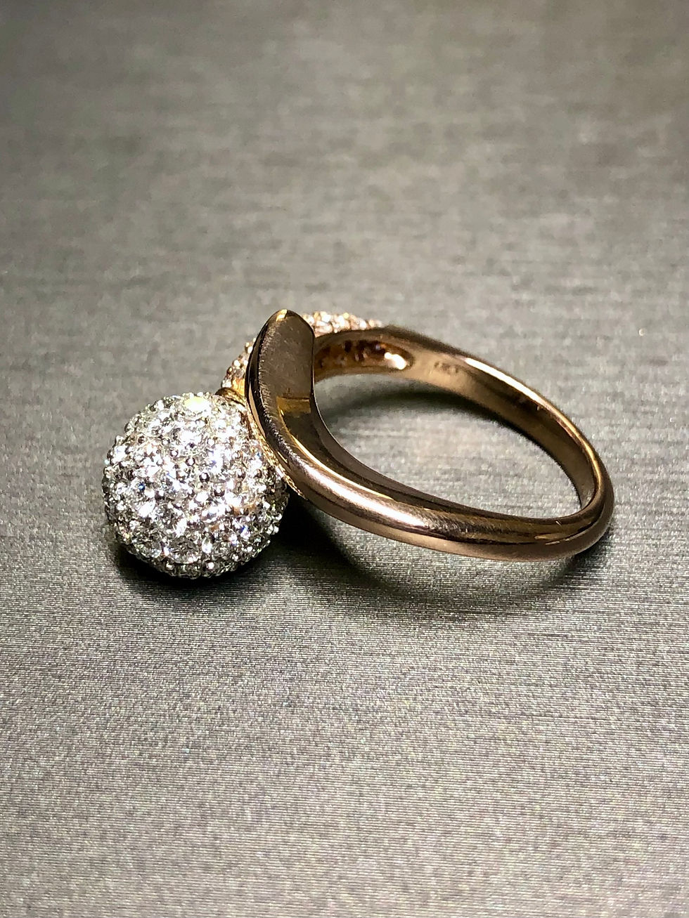 Thumbnail: Estate 18K Rose White Gold Pave Diamond Ball Bypass Cocktail Ring F Vs+